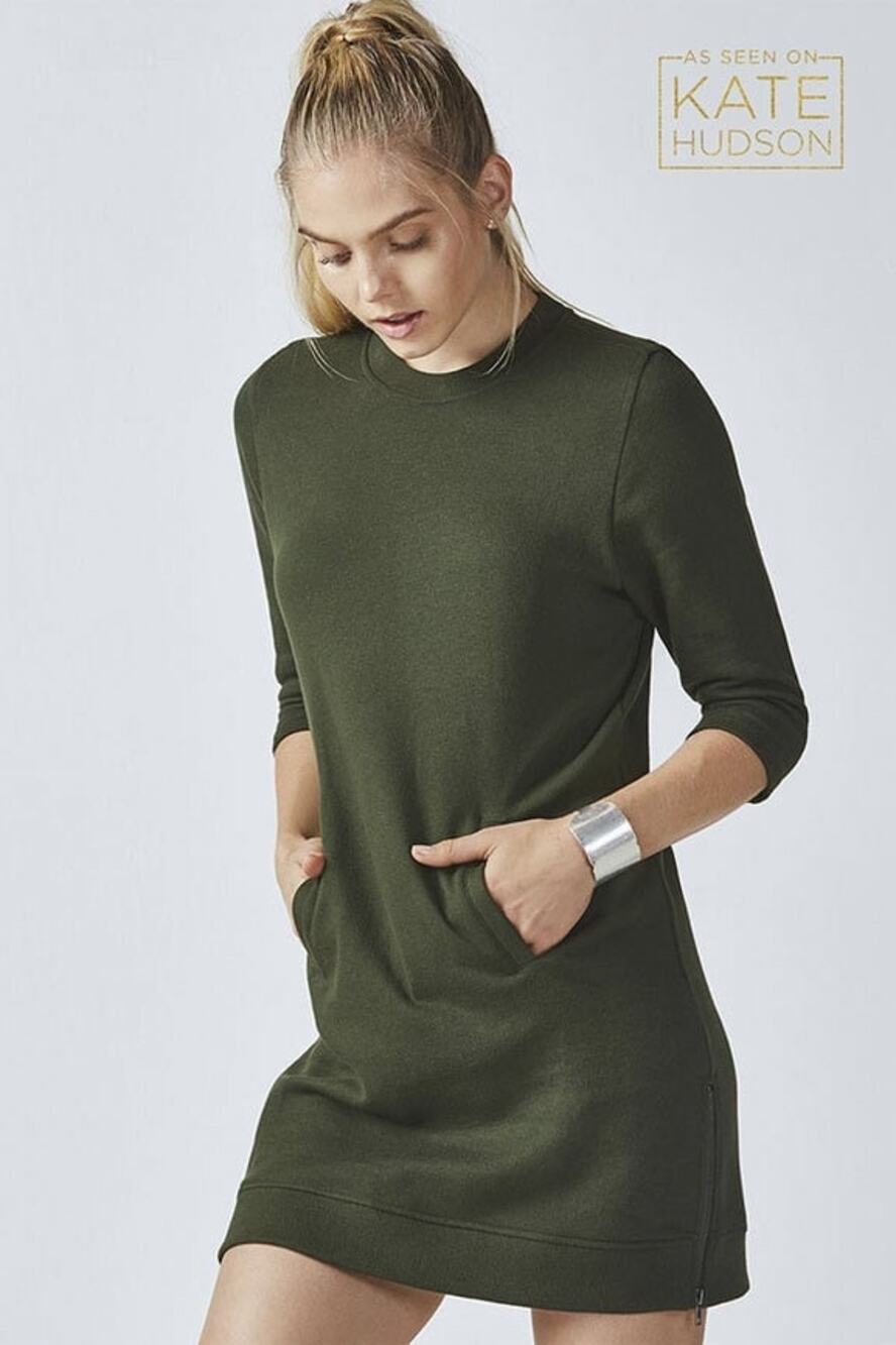 NWT Fabletics Elena Khaki Green Sweater Dress SZ XL Terry Fleece With Pockets